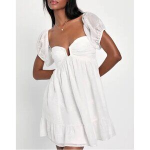 Lulus Cutest Icon Navy Embroidered Off-the-Shoulder Mini Dress Sz Large Womens W